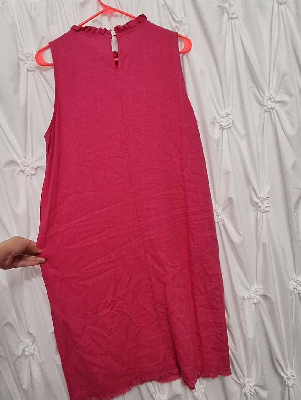 Sleeveless Ruffle Neck Shift Dress - Raspberry Pink - Picture 5 of 6